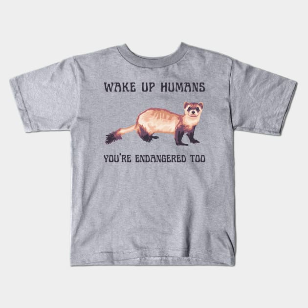 Endangered Black-Footed Ferret Kids T-Shirt by Slightly Unhinged